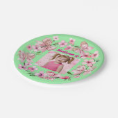 Schattigee Roze Bloemen Boog Foto 1e Verjaardagsfe Papieren Bordje (Gekanteld)