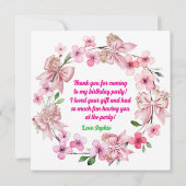 Schattigee Roze Bloemen Boog Meisje Foto Verjaarda Bedankkaart (Achterkant)