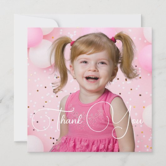 Schattigee Roze Bloemen Boog Meisje Foto Verjaarda Bedankkaart (Voorkant)
