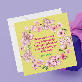 Schattigee Roze Bloemen Boog Meisje Foto Verjaarda Bedankkaart