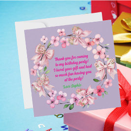 Schattigee Roze Bloemen Boog Meisje Foto Verjaarda Bedankkaart