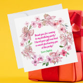 Schattigee Roze Bloemen Boog Meisje Foto Verjaarda Bedankkaart