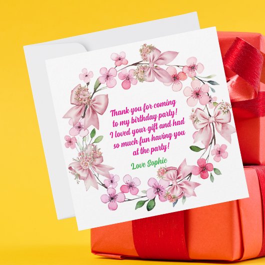 Schattigee Roze Bloemen Boog Meisje Foto Verjaarda Bedankkaart