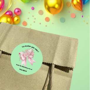 Schattigee Roze Bloemen Boog Meisje Verjaardag Ronde Sticker