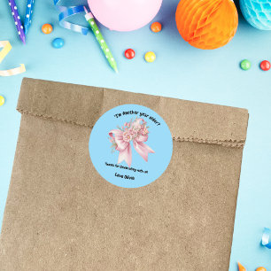 Schattigee Roze Bloemen Boog Meisje Verjaardag Ronde Sticker