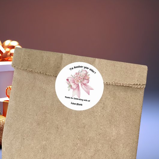 Schattigee Roze Bloemen Boog Meisje Verjaardag Ronde Sticker