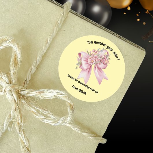 Schattigee Roze Bloemen Boog Meisje Verjaardag Ronde Sticker