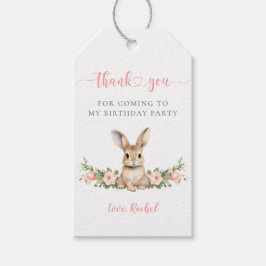 Schattigee Roze Bloemen Bunny Meisje 1e Verjaardag Cadeaulabel