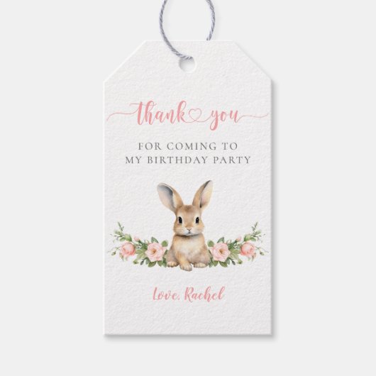 Schattigee Roze Bloemen Bunny Meisje 1e Verjaardag Cadeaulabel (Voorkant)