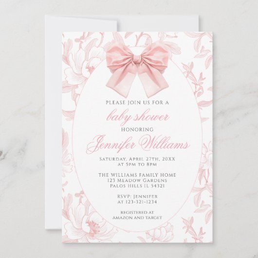 Schattigee Roze Bloemen Coquette Bow Baby Meisje D Kaart (Voorkant)