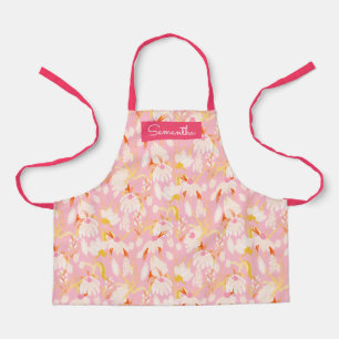 Schattigee Roze Bloemen Custom Naam Meisjes Schort