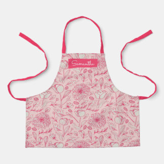 Schattigee Roze Bloemen Custom Naam Meisjes Schort