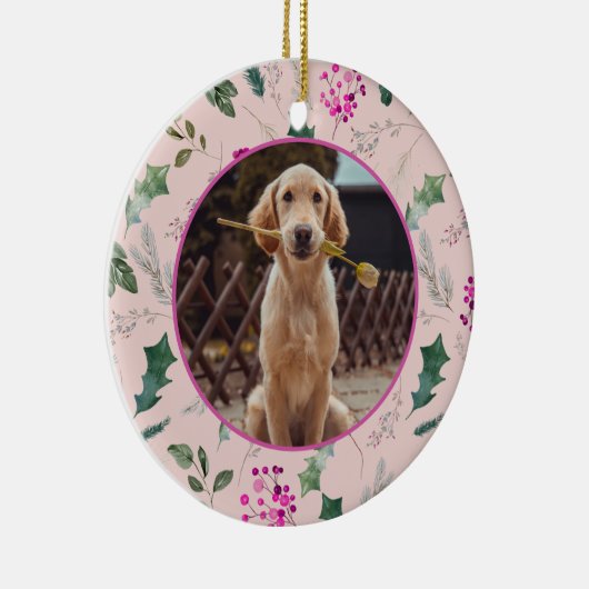 Schattigee Roze Bloemen Eerste Kerstdag Keramisch Ornament (Rechts)