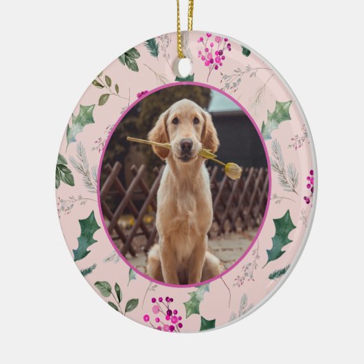 Schattigee Roze Bloemen Eerste Kerstdag Keramisch Ornament (Links)