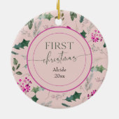 Schattigee Roze Bloemen Eerste Kerstdag Keramisch Ornament (Achterkant)