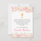 Schattigee Roze bloemen en kelk Eerste Communie Bedankkaart (Voorkant)