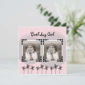 Schattigee Roze Bloemen Foto Meisje Verjaardagsfee Kaart (Staand voorkant)