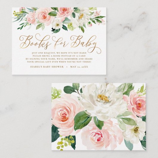 Schattigee Roze Bloemen Greenery Boek Aanvraag Bab Informatiekaartje (Voorkant / Achterkant)
