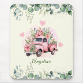 Schattigee  Roze Bloemen Groene Foliage Truck Muismat (Voorkant)