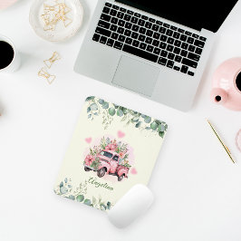 Schattigee  Roze Bloemen Groene Foliage Truck Muismat