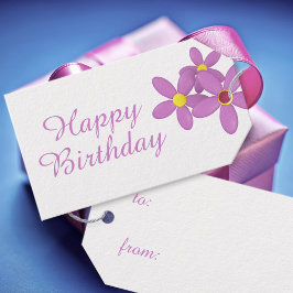 Schattigee Roze Bloemen Happy Birthday Gift Labels Cadeaulabel