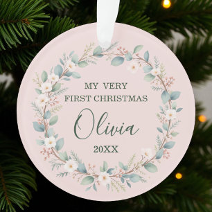 Schattigee Roze Bloemen Lijst Baby's Eerste Kerst Ornament