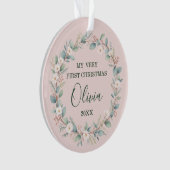 Schattigee Roze Bloemen Lijst Baby's Eerste Kerst Ornament (voorkant)