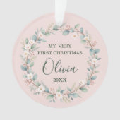 Schattigee Roze Bloemen Lijst Baby's Eerste Kerst Ornament (voorkant)