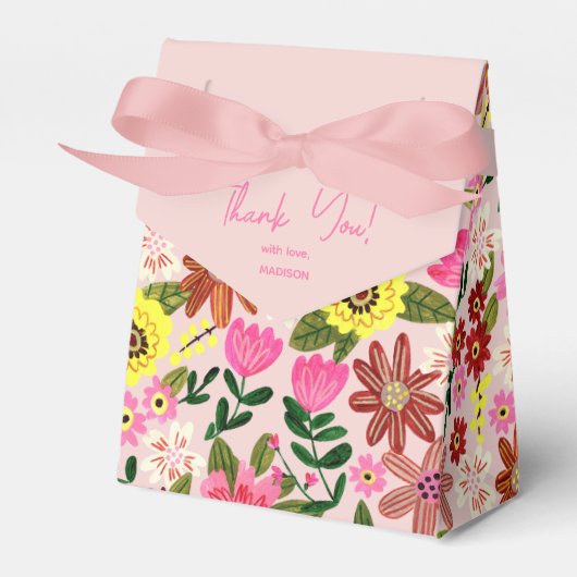 Schattigee Roze Bloemen Meisje Baby shower Party D Bedankdoosjes (Voorkant Zijde)