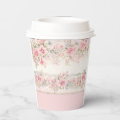 Schattigee roze bloemen meisje eenhoorn verjaardag papieren bekers (Achterkant)