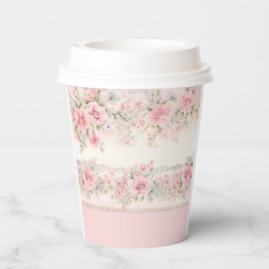 Schattigee roze bloemen meisje eenhoorn verjaardag papieren bekers (Achterkant)