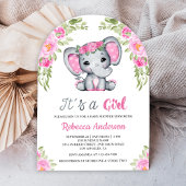 Schattigee Roze Bloemen Olifant Arch Baby shower Kaart