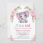 Schattigee Roze Bloemen Olifant Arch Baby shower Kaart (Voorkant)