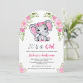 Schattigee Roze Bloemen Olifant Arch Baby shower Kaart (Staand voorkant)
