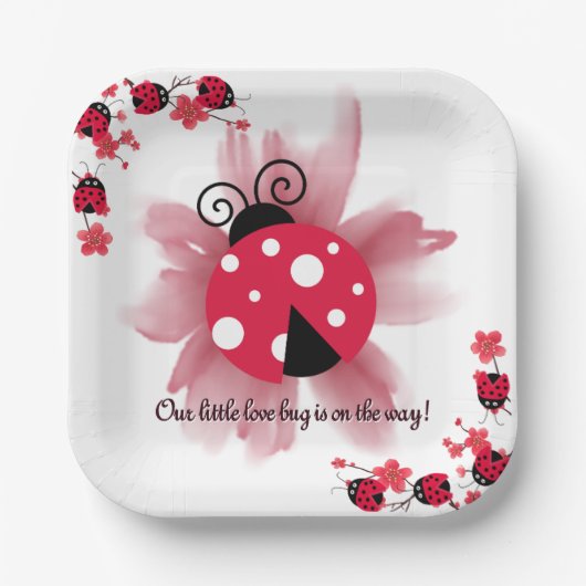 Schattigee Roze Bloemen Onze Kleine Liefde Bug Bab Papieren Bordje (Voorkant)