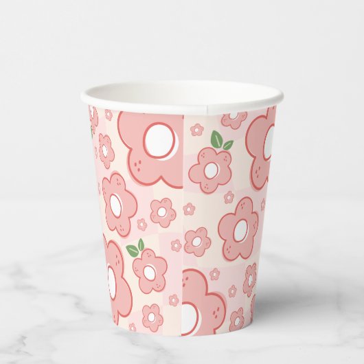 Schattigee Roze Bloemen Party Papieren Bekers (Rechts)