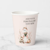 Schattigee Roze Bloemen Spook Met Pompoen Hallowee Papieren Bekers (Achterkant)