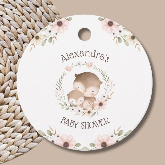 Schattigee Roze Bloemen Uil Baby Meisje Douche Dan Bedankjes Labels