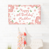 Schattigee Roze Bloemen Verjaardagsfeestbanner Spandoek (Insitu)