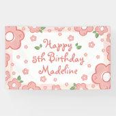 Schattigee Roze Bloemen Verjaardagsfeestbanner Spandoek (Horizontaal)
