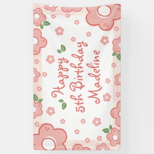 Schattigee Roze Bloemen Verjaardagsfeestbanner Spandoek (Verticaal)
