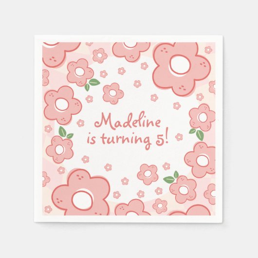 Schattigee Roze Bloemen Verjaardagsfeestje Pinks Servet (Voorkant)
