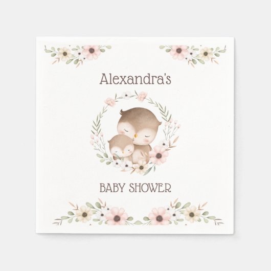 Schattigee Roze Bloemen Woodland Uil Baby Meisje D Servet (Voorkant)