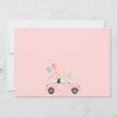 Schattigee roze bloemengouden auto rijden per baby kaart (Achterkant)