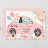 Schattigee roze bloemengouden auto rijden per baby kaart (Voorkant / Achterkant)