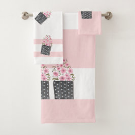 Schattigee Roze Bloempot Bloemen Waterverf Bad Handdoek