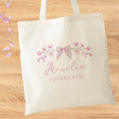 Schattigee  Roze Blush Bloemen Bow Bloemenmeisje Tote Bag