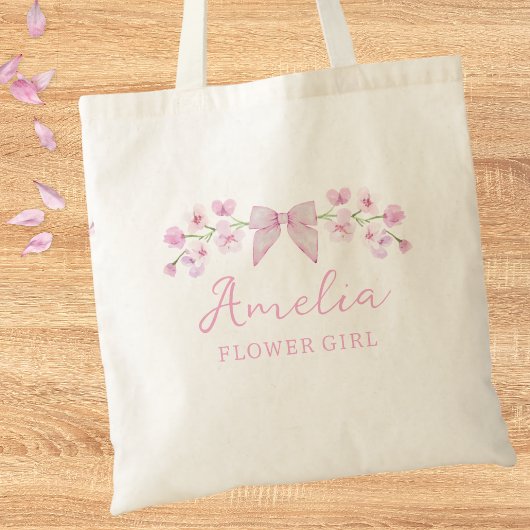 Schattigee  Roze Blush Bloemen Bow Bloemenmeisje Tote Bag