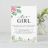 Schattigee Roze Blush Bloemen Waterverf Meisje Bab Kaart (Staand voorkant)