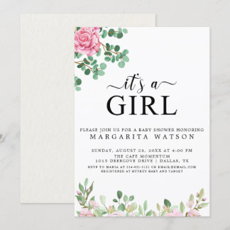 Schattigee Roze Blush Bloemen Waterverf Meisje Bab Kaart